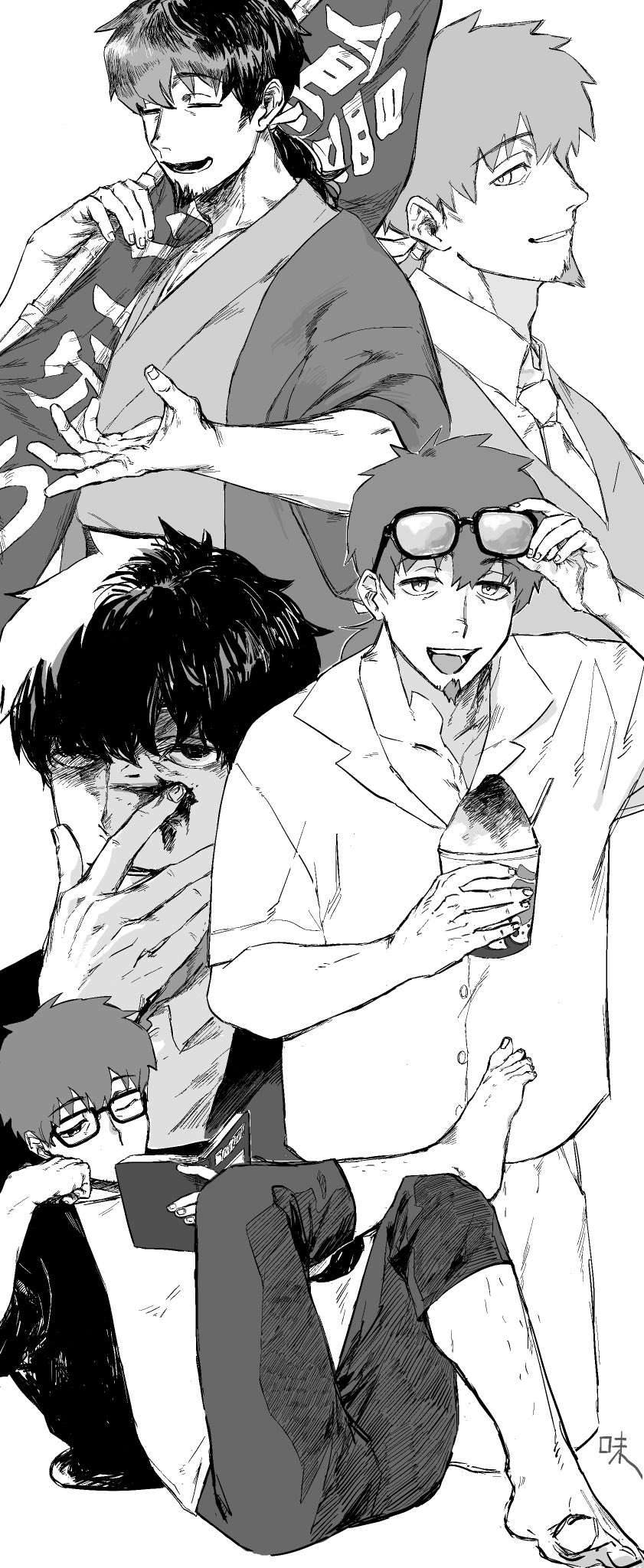 1boy, azi_pra, bags_under_eyes, barefoot, blood, blood_on_face, buttons, closed_eyes