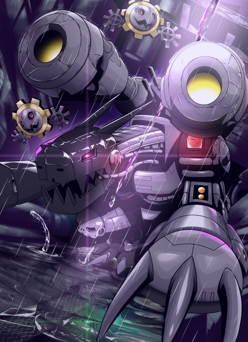 claws, digimon, digimon_(creature), gears, glowing, glowing_eyes, hagurumon, highres