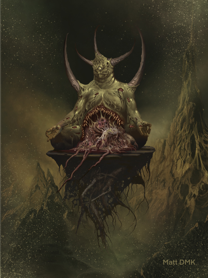 1boy, absurdres, artist_name, black_blood, blood, chaos_(warhammer), commentary, cyclops