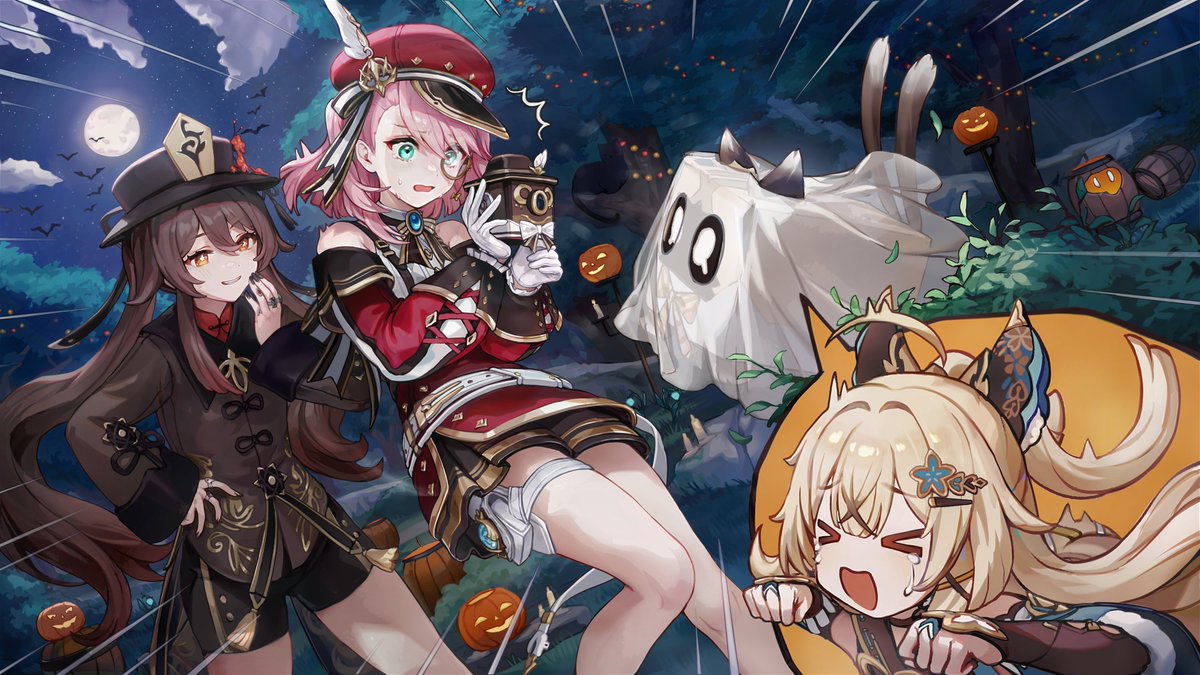 >_<, 3girls, belt, bibimbub, black_headwear, black_nails, black_shorts, blue_brooch