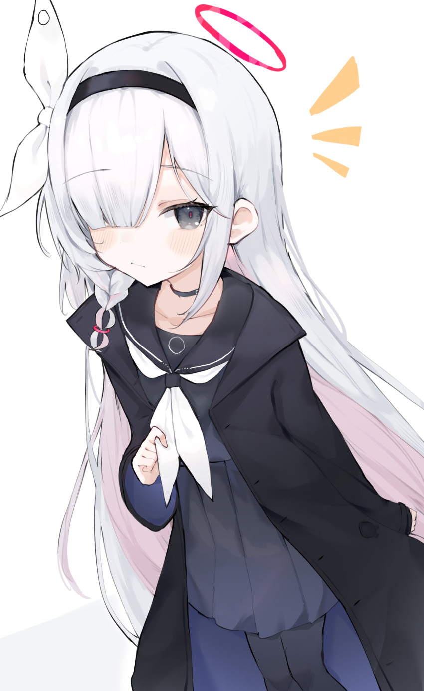 1girl, absurdres, black_choker, black_eyes, black_hairband, blue_archive, blush, choker