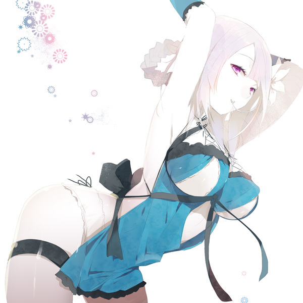 breasts, flower, hair_flower, hair_ornament, kaine_(nier), lingerie, mami, negligee