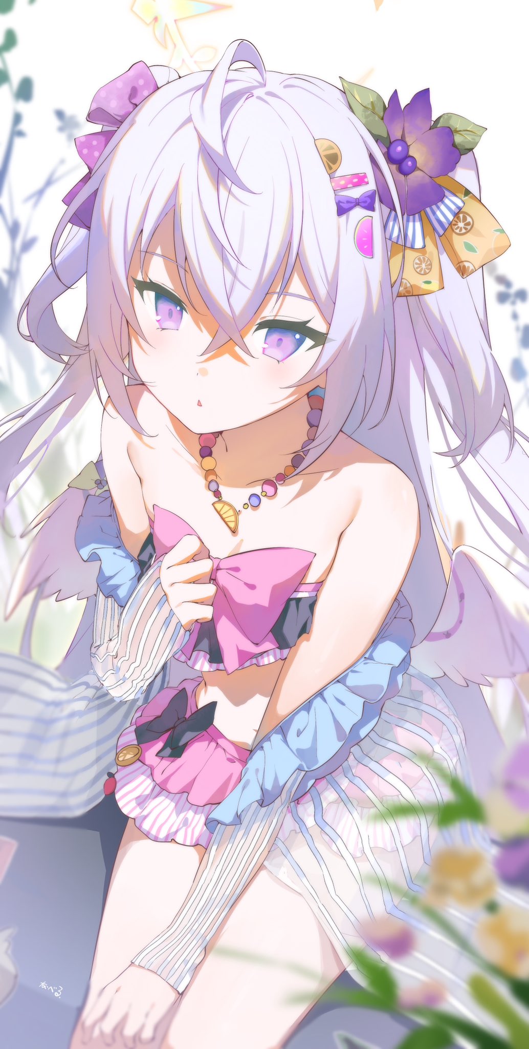 1girl, angel_wings, azusa_(blue_archive), azusa_(swimsuit)_(blue_archive), bikini, blue_archive, blush, bow