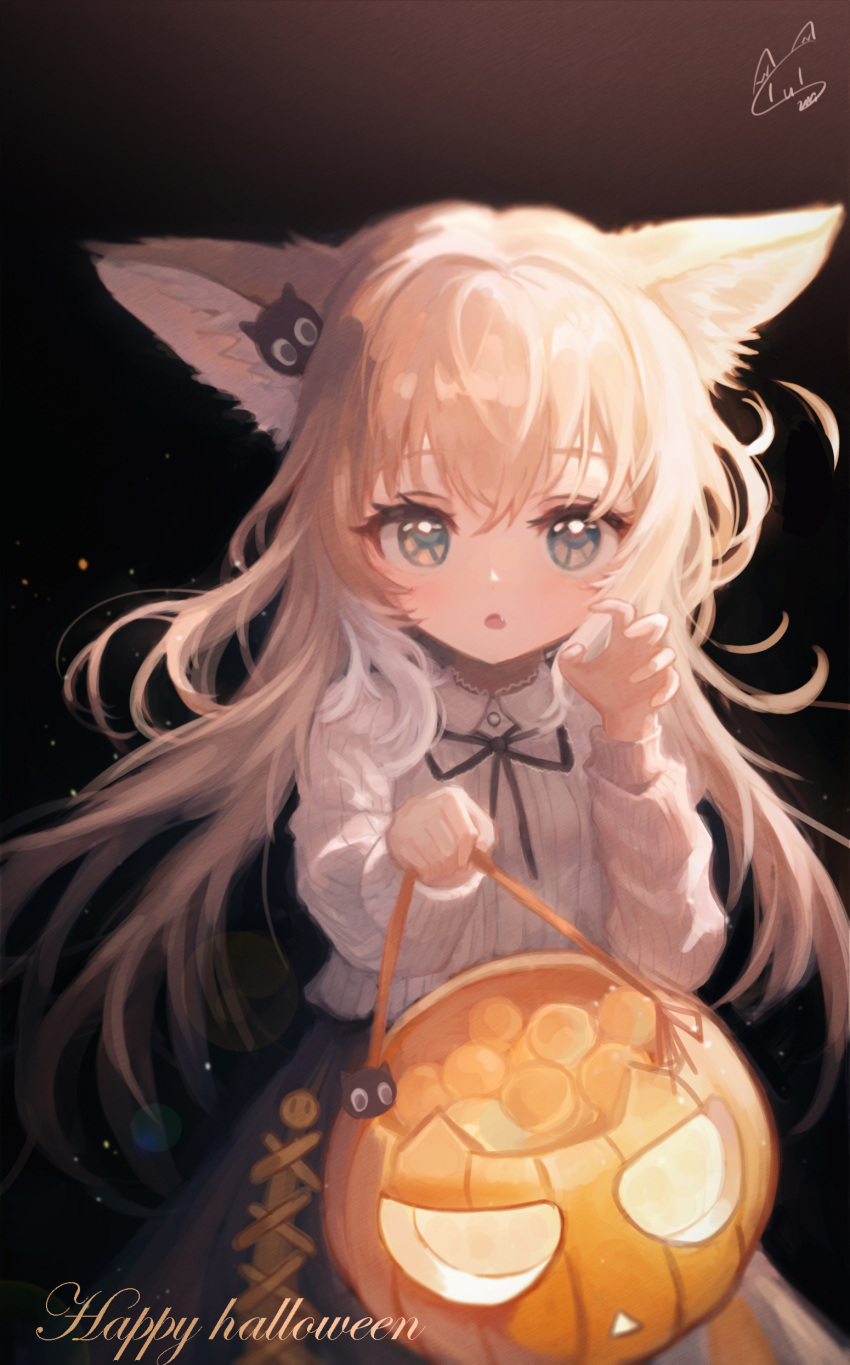 1girl, absurdres, alternate_costume, animal_ear_fluff, animal_ears, arknights, black_ribbon, blonde_hair