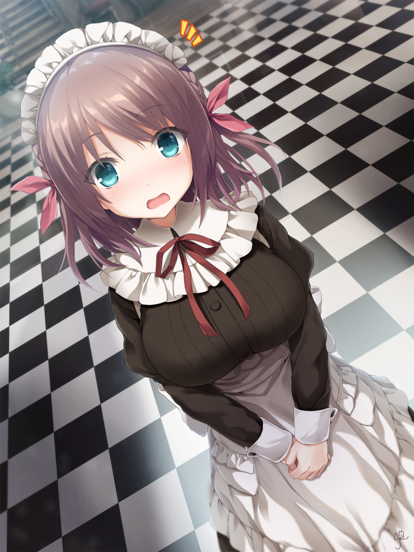 1girl, alternate_costume, aoi_tori_(purple_software), apron, aqua_eyes, black_dress, blush, braid