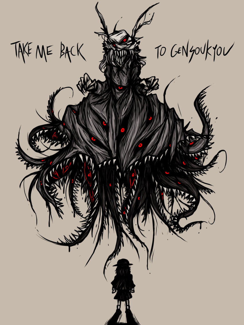 commentary, english_commentary, english_text, extra_ears, full_body, hat, highres, horror_(theme)