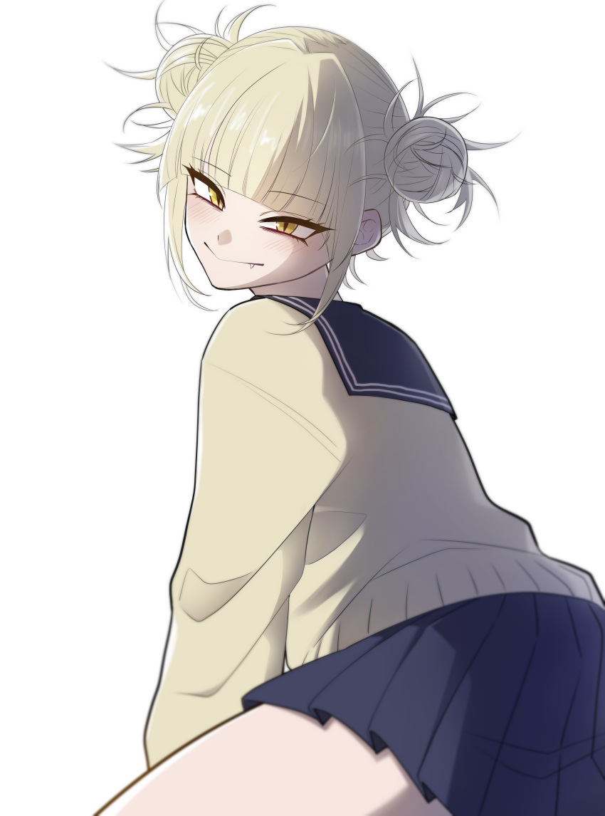 1girl, absurdres, blonde_hair, blue_sailor_collar, blue_skirt, blunt_bangs, boku_no_hero_academia, cardigan