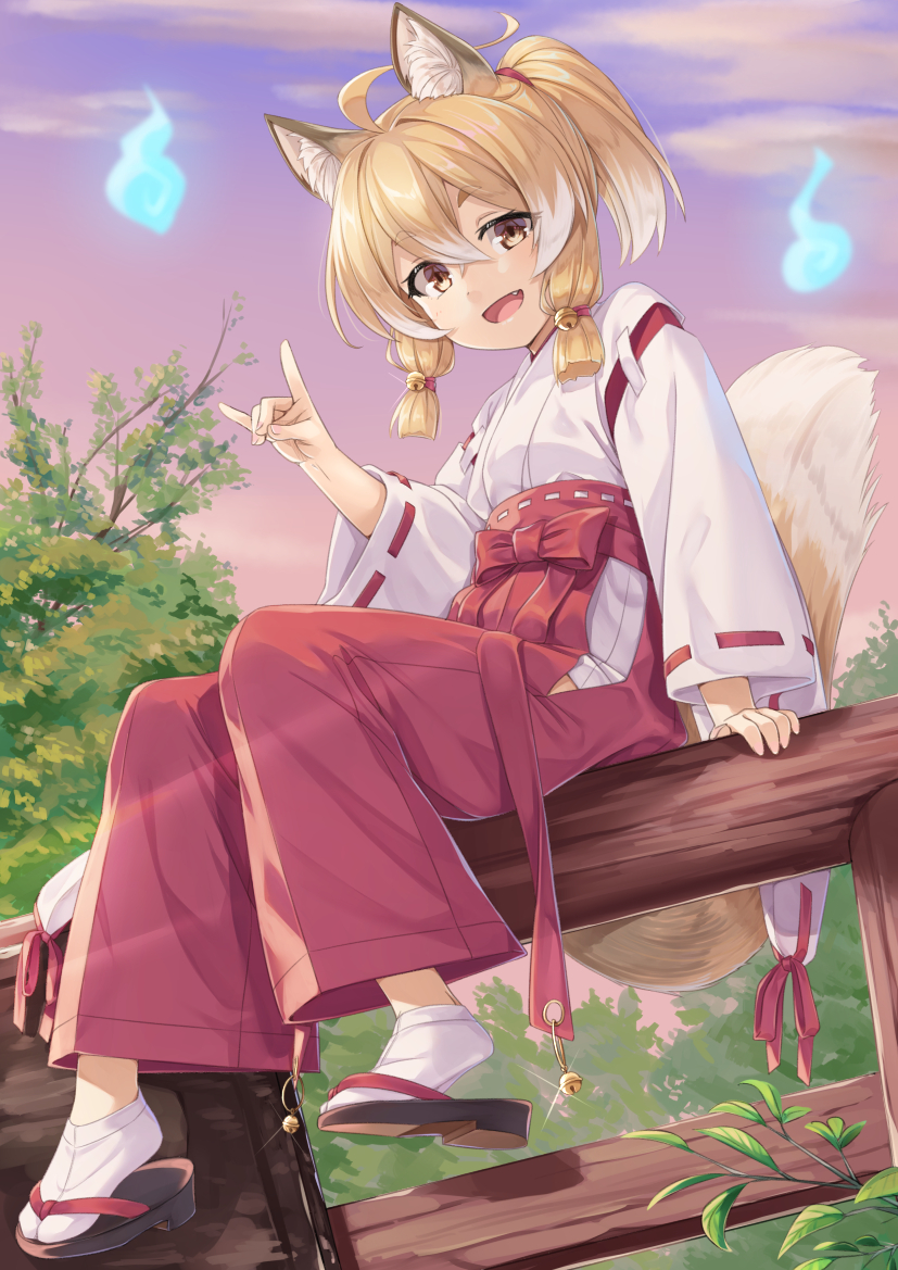 1girl, :d, animal_ear_fluff, animal_ears, bell, blonde_hair, brown_eyes, brown_footwear