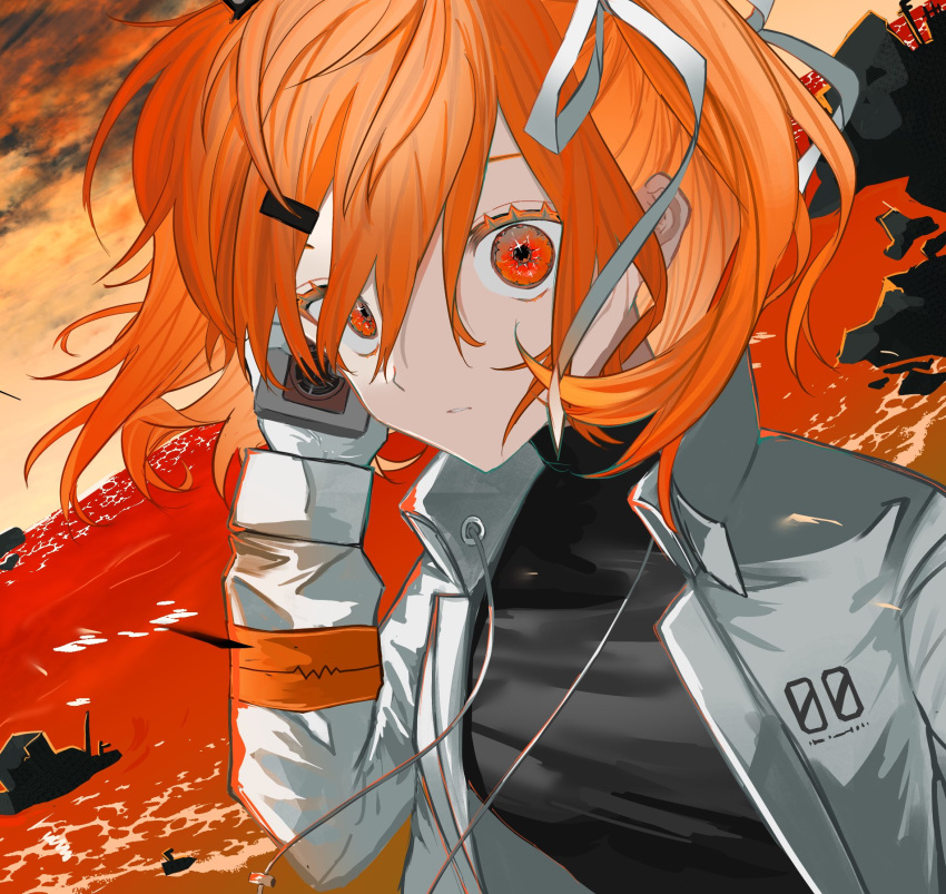 1girl, a.i._voice, adachi_rei, beach, black_clouds, black_shirt, clouds, commentary