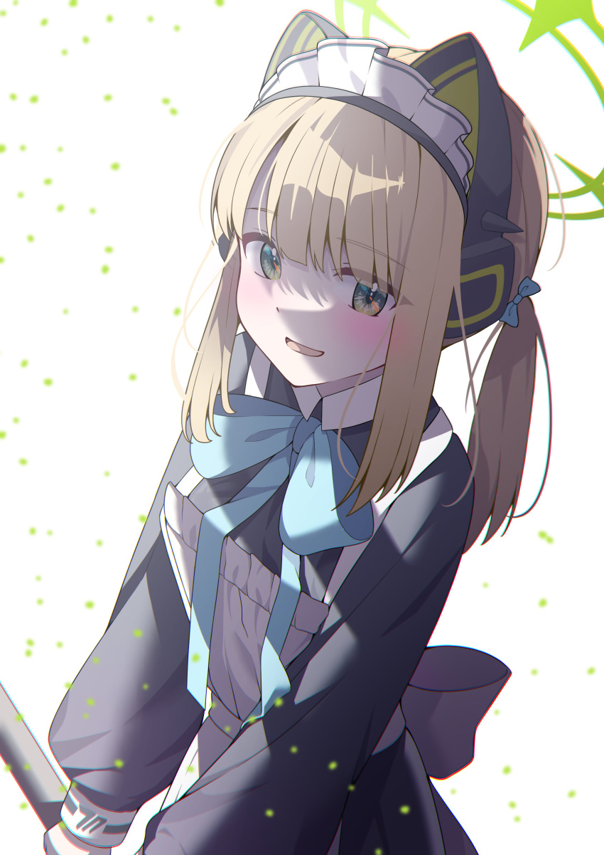 1girl, absurdres, animal_ear_headphones, animal_ears, apron, blonde_hair, blue_archive, cat_ear_headphones