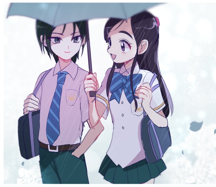 1boy, 1girl, black_hair, futari_wa_precure, holding, holding_umbrella, kiriya_(futari_wa_precure), kojikoji