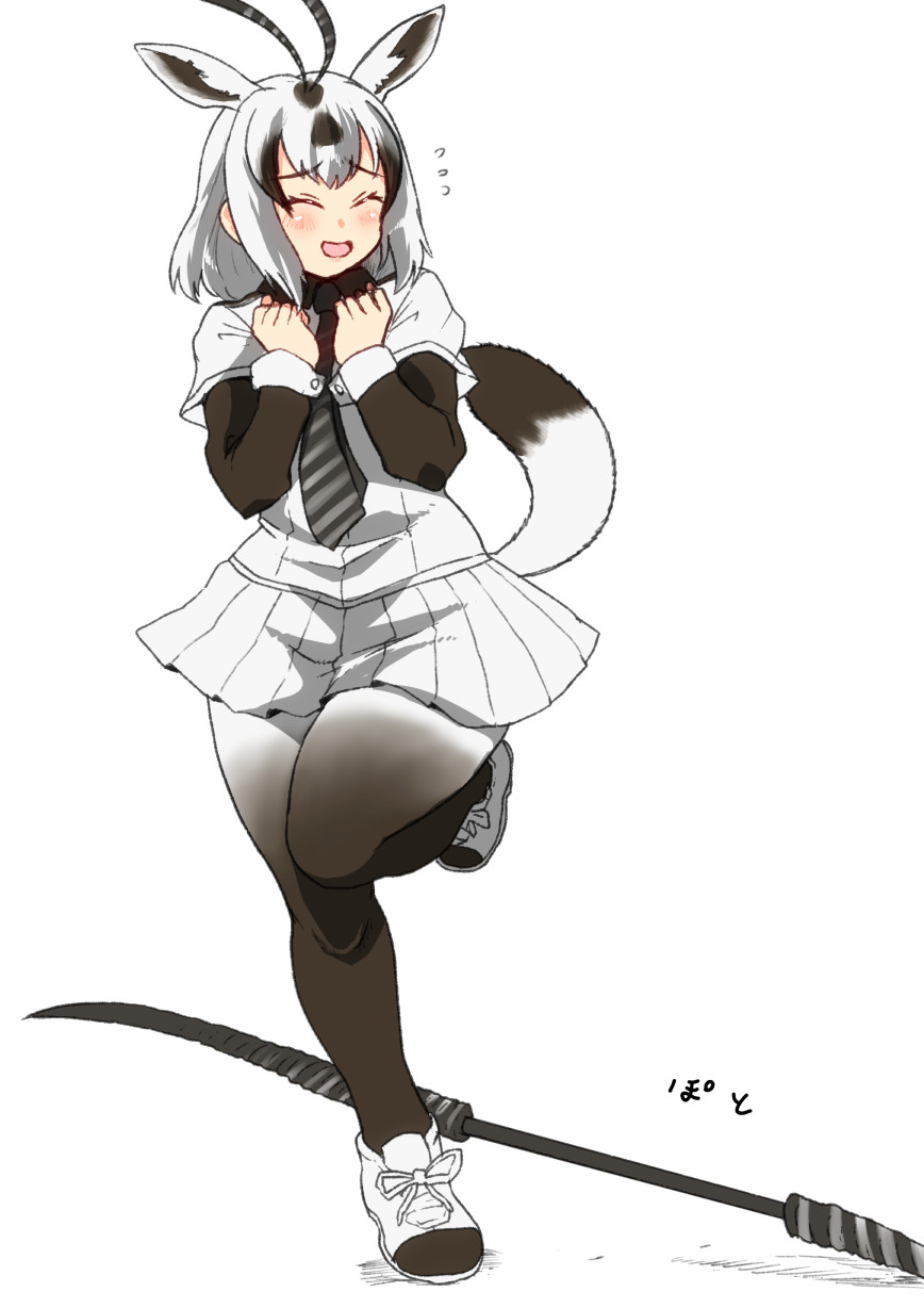 1girl, animal_ears, antenna_hair, arabian_oryx_(kemono_friends), blush, bodystocking, brown_hair, collared_shirt