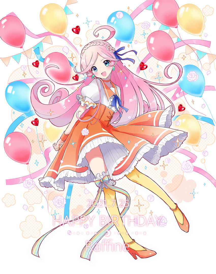 1girl, ahoge, balloon, blue_eyes, blue_ribbon, blush, braid, character_name