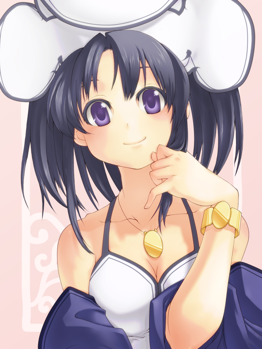 atelier_(series), black_hair, bracelet, breasts, cleavage, detached_sleeves, gust, hands