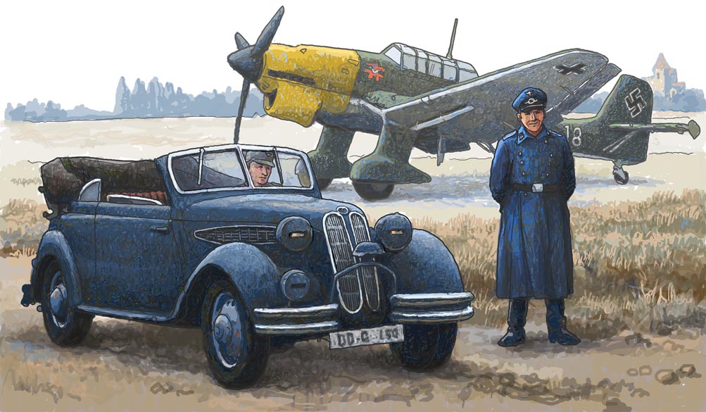 2boys, aircraft, airplane, balkenkreuz, bmw, bomber, car, commentary_request, cross, fighter_jet, german_army, hat, jet, ju_87, military, military_hat, military_uniform, military_vehicle, motor_vehicle, multiple_boys, nazi, original, smile, swastika, uniform, vehicle_focus, world_war_ii, yaruz