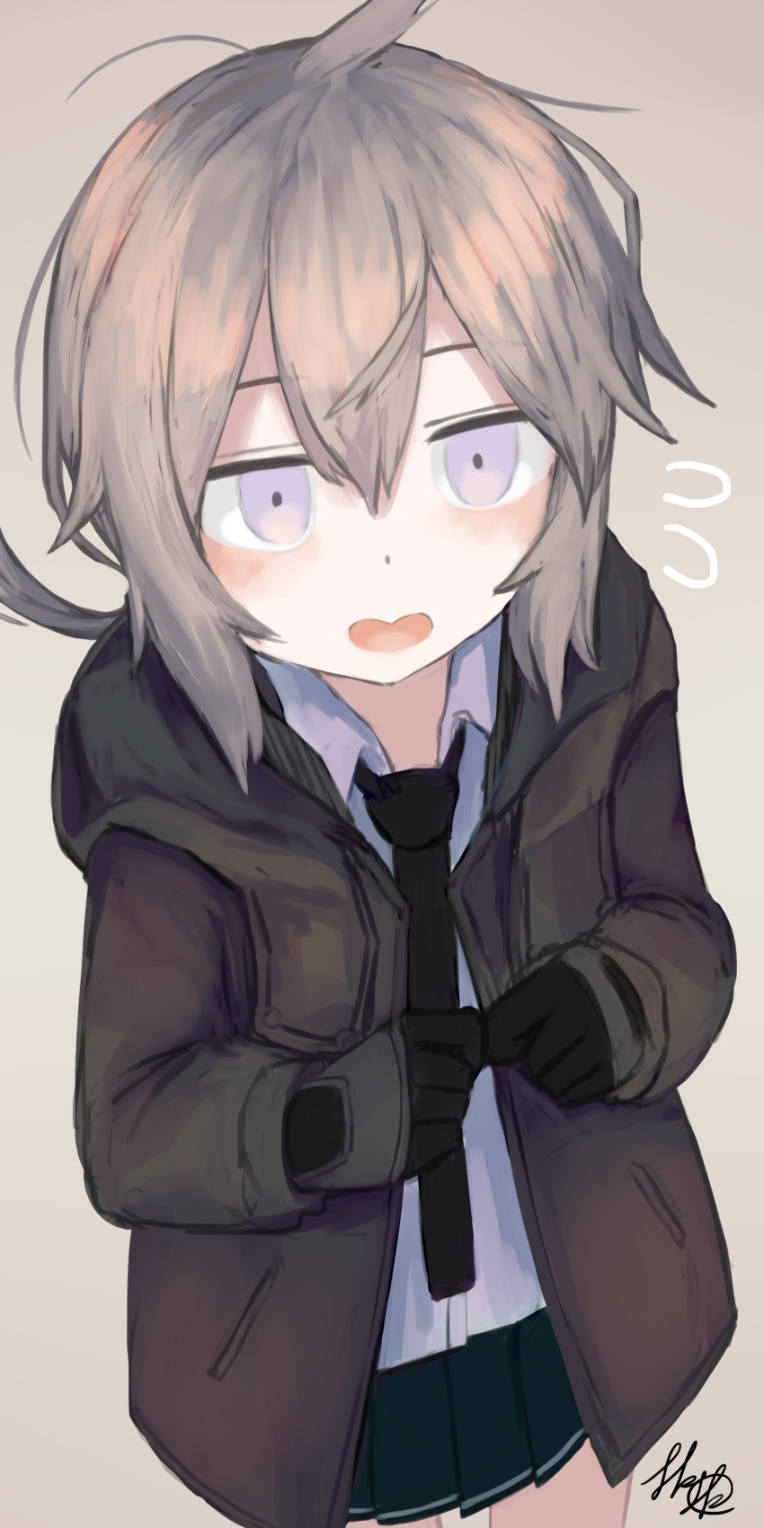 absurdres, ahoge, black_gloves, black_necktie, brown_jacket, collared_shirt, girls_frontline, gloves