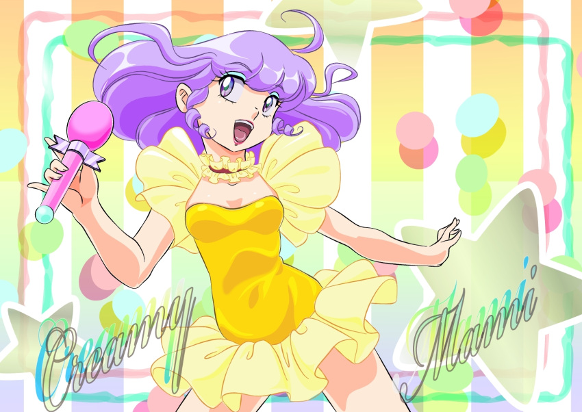 highres, mahou_no_tenshi_creamy_mami, microphone, morisawa_yuu, oilaoila, purple_eyes, purple_hair, violet_eyes