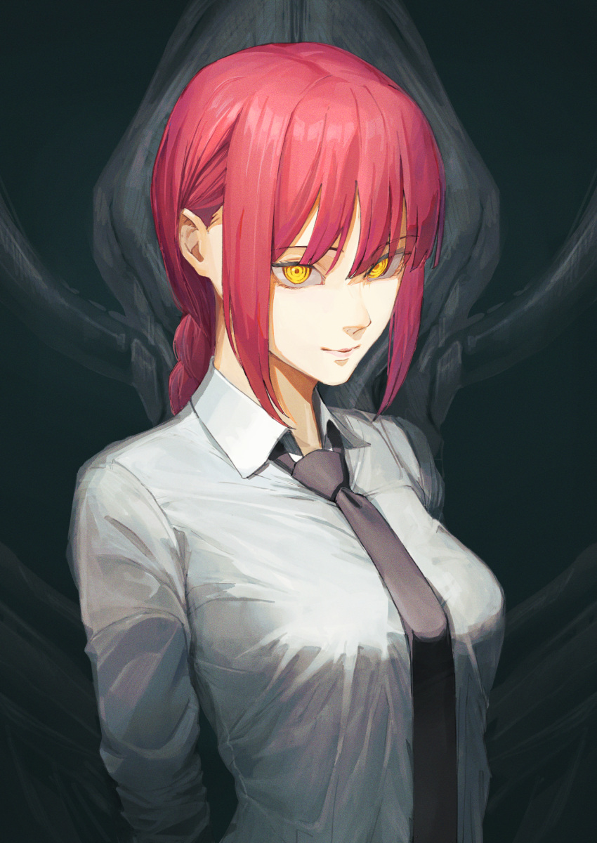 1girl, absurdres, ano_(gccx8784), black_necktie, braid, braided_ponytail, breasts, chainsaw_man