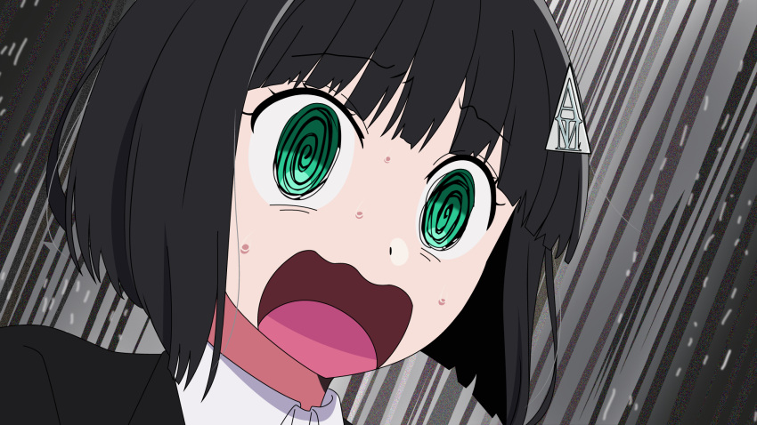 1girl, @_@, allmind_(armored_core_6), arima_kana, armored_core, armored_core_6, black_hair, black_suit