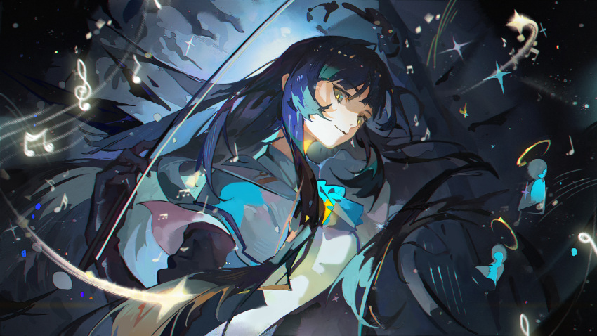 1girl, absurdly_long_hair, absurdres, ahoge, arknights, ascot, belt, black_eyes