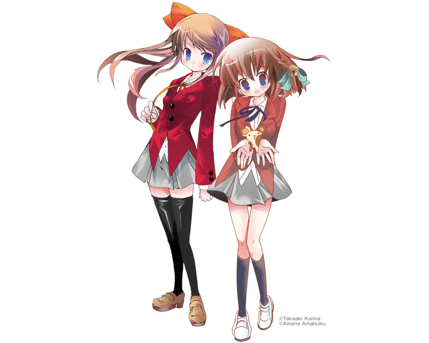 braid, brown_hair, gakkou_no_kaidan, kanba_mifuyu, kokonoe_yuko, legs, school, school_uniform, thighhighs, twintails, uniform, zettai_ryouiki