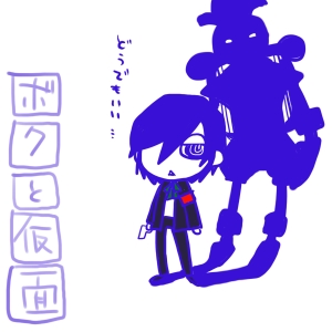 arisato_minato, chibi, okage_shadow_king, orpheus, parody, persona, persona_3, shadow