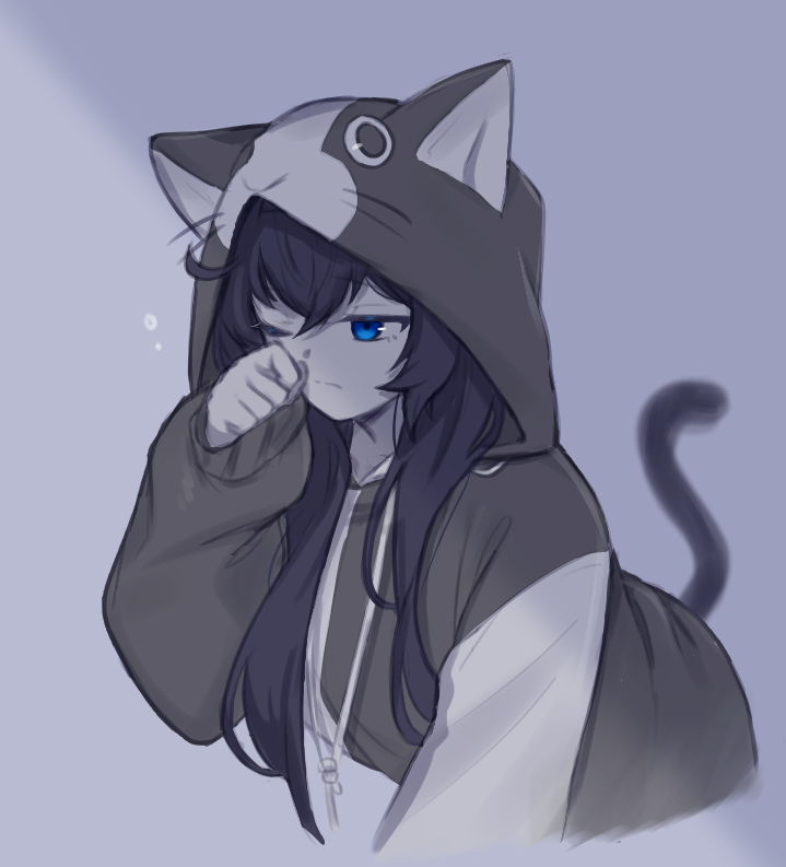 10_(xknn5488), 1girl, animal_hood, arknights, black_hair, black_sweater, blaze_(arknights), blue_eyes
