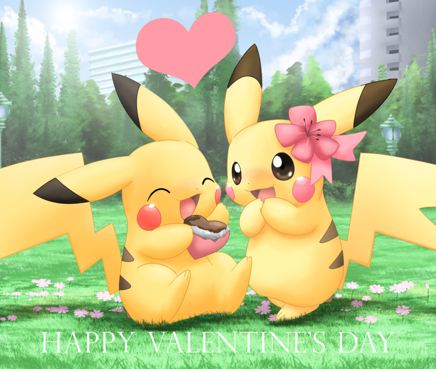 brown_eyes, building, chocolate, clothed_pokemon, cloud, clouds, couple, english