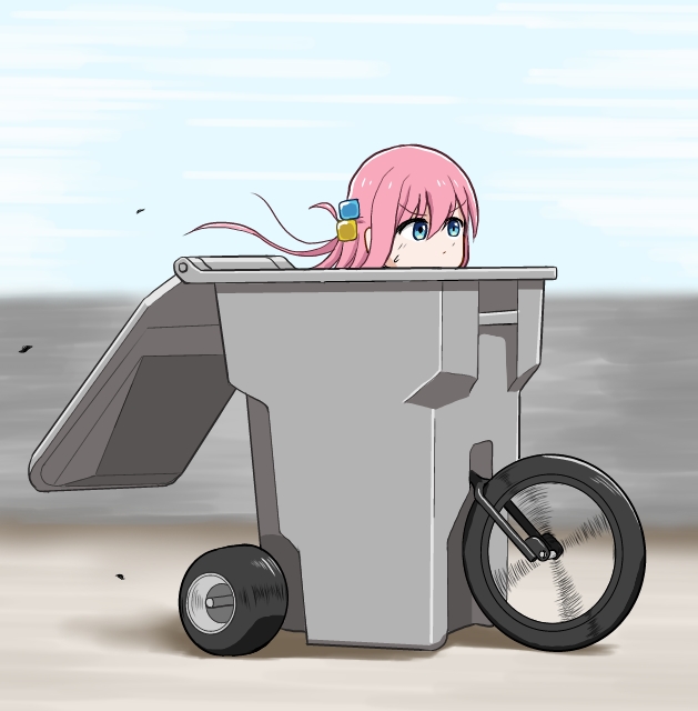 1girl, blue_eyes, blurry, blurry_background, bocchi_the_rock!, chris_rollins, comedy, cube_hair_ornament