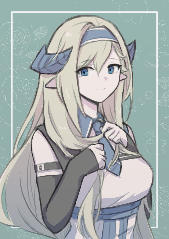 10_(xknn5488), 1girl, arknights, black_sleeves, blonde_hair, blue_eyes, blue_hairband, blue_necktie