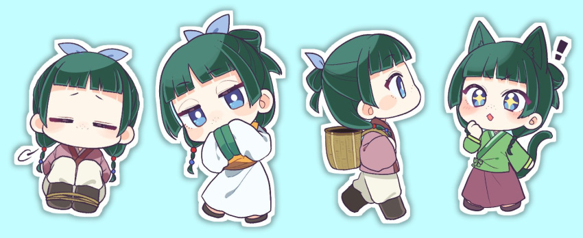 !, 1girl, :3, :o, animal_ears, arms_behind_back, backpack_basket, beads