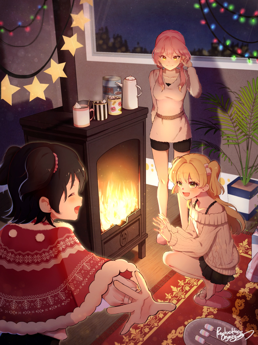 3girls, ^_^, absurdres, akagi_miria, black_hair, blonde_hair, blush, breasts
