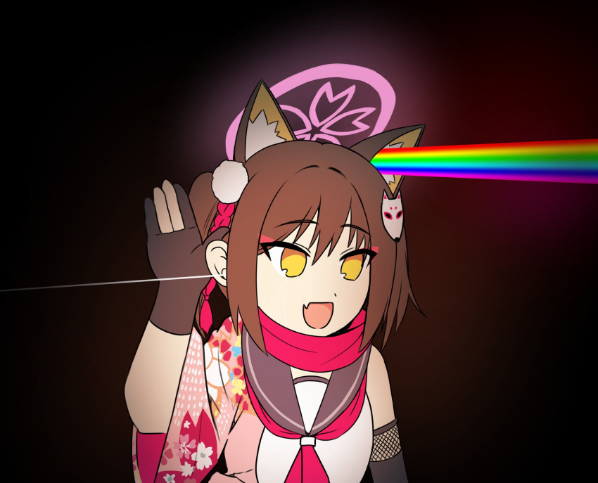 1girl, animal_ears, blue_archive, brown_hair, chikakei_(tsuki_no_chika_keikoku), dark_side_of_the_moon, extra_ears, fox_ears
