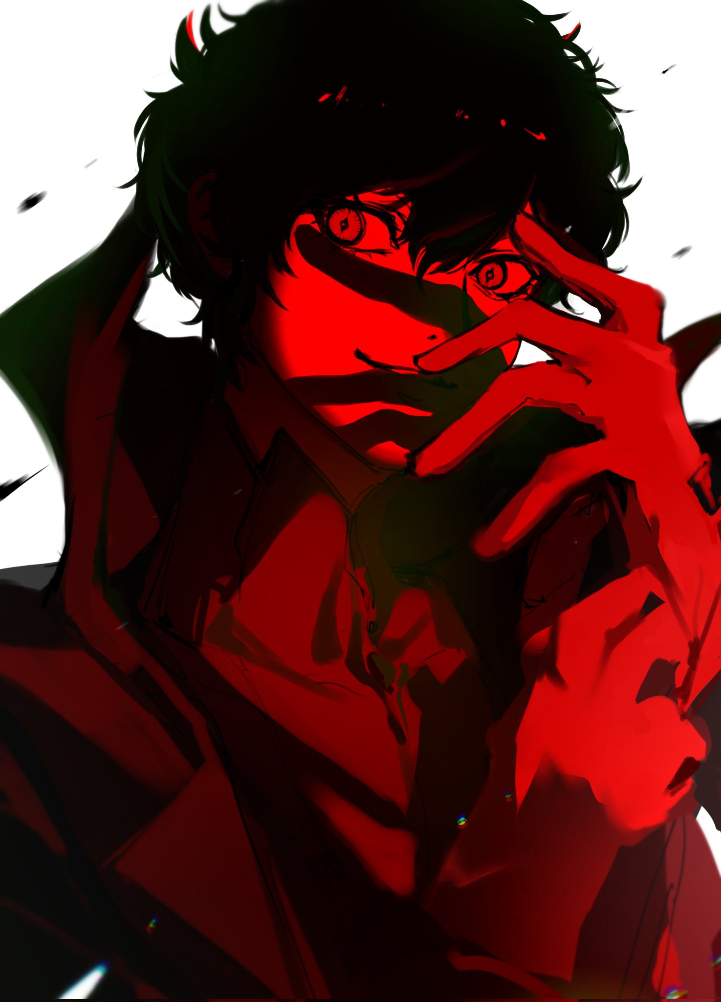 1boy, adjusting_clothes, adjusting_gloves, amamiya_ren, coat, gloves, hair_between_eyes, high_collar