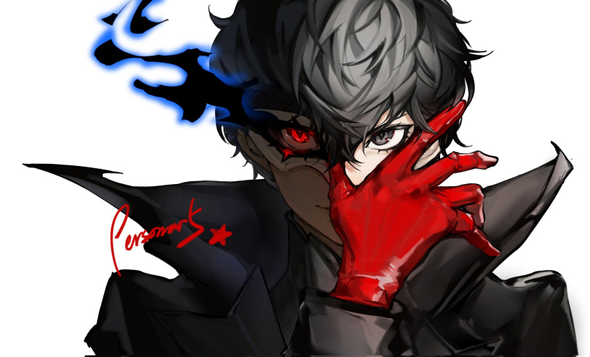 1boy, amamiya_ren, black_coat, black_eyes, black_hair, coat, copyright_name, gloves