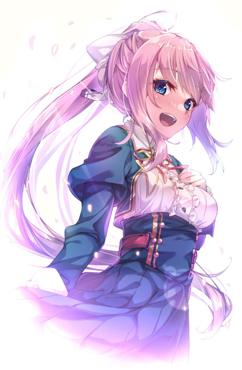 1girl, :d, absurdres, akishisu_(air_balance), bloom, blue_eyes, blush, bow