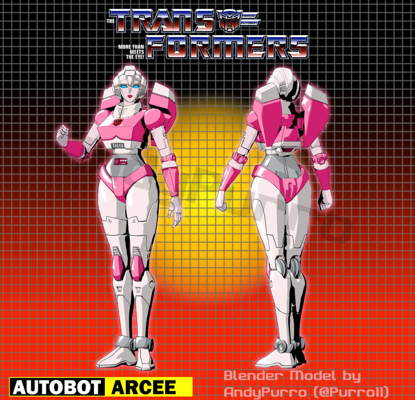 1girl, 3d, andypurro, arcee, autobot, backpack, bag, blender_(medium)