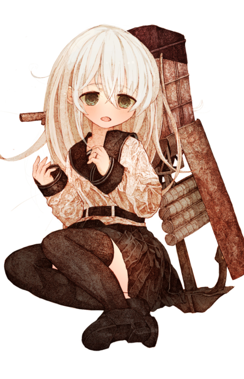 1girl, anchor_symbol, black_footwear, black_sailor_collar, black_skirt, black_thighhighs, green_eyes, gurin33