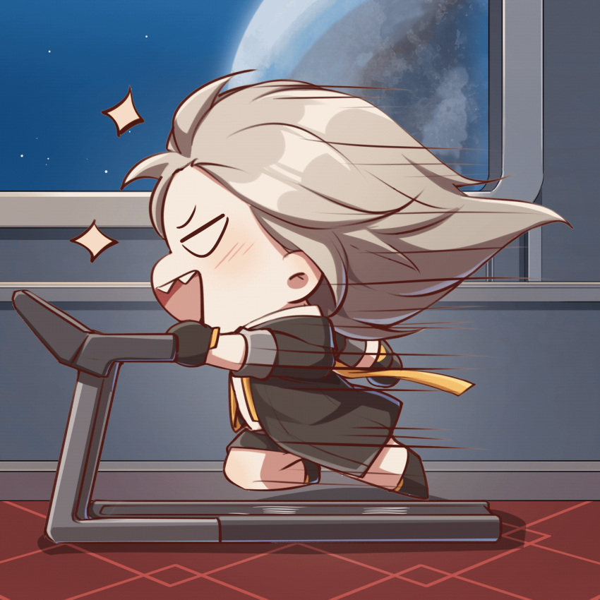 1girl, animated, animated_gif, black_coat, black_footwear, black_skirt, blush, chibi