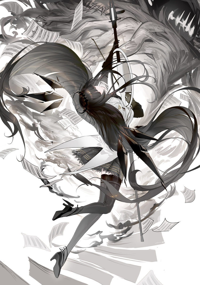 1girl, absurdly_long_hair, absurdres, arknights, arm_up, ascot, back, belt