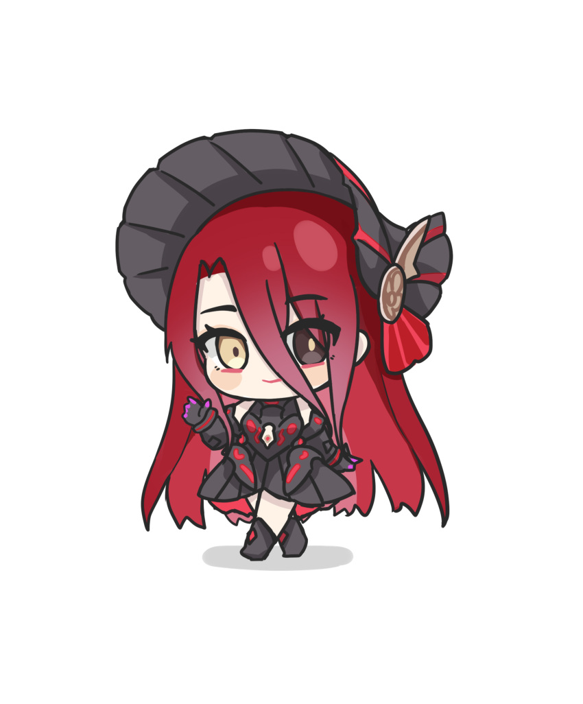 1girl, absurdres, armor, armored_dress, artist_request, bare_shoulders, black_dress, black_eyes