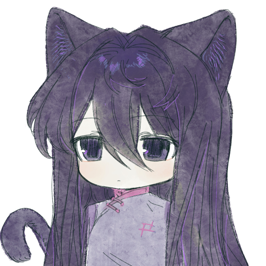 1girl, animal_ears, bingkuaihei, black_eyes, black_hair, cat_ears, cat_girl, cat_tail