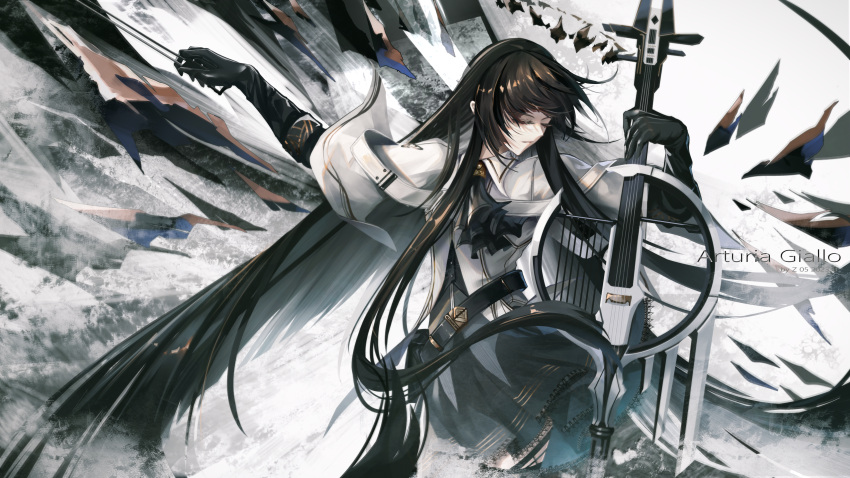1girl, absurdly_long_hair, arknights, artist_name, ascot, belt, belt_buckle, black_ascot