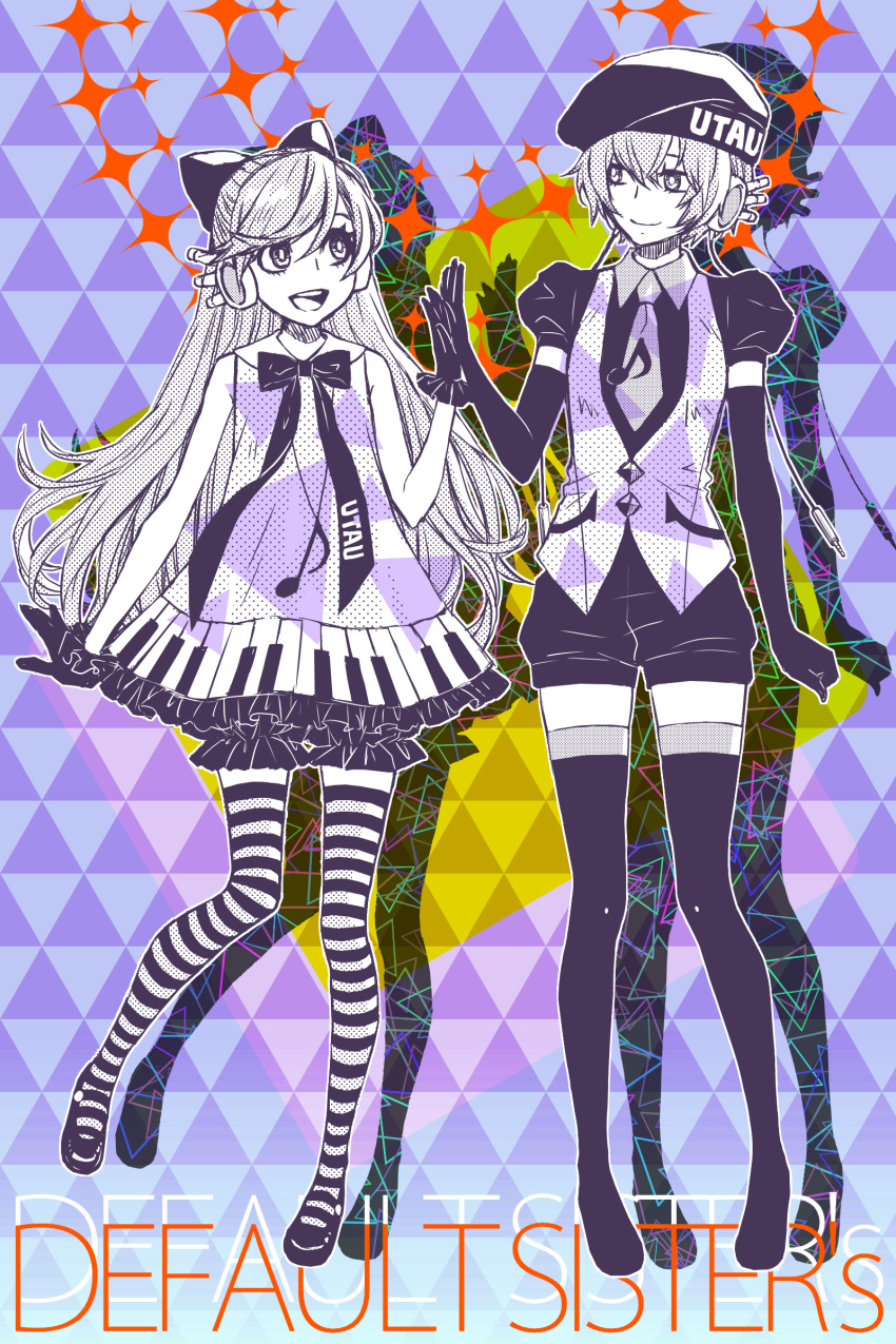 2girls, absurdres, adapted_costume, audio_jack, beret, bloomers, boots, bow