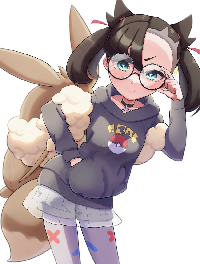 1girl, a5_(irsta_5), absurdres, adjusting_eyewear, aqua_eyes, asymmetrical_bangs, black_choker, black_hair