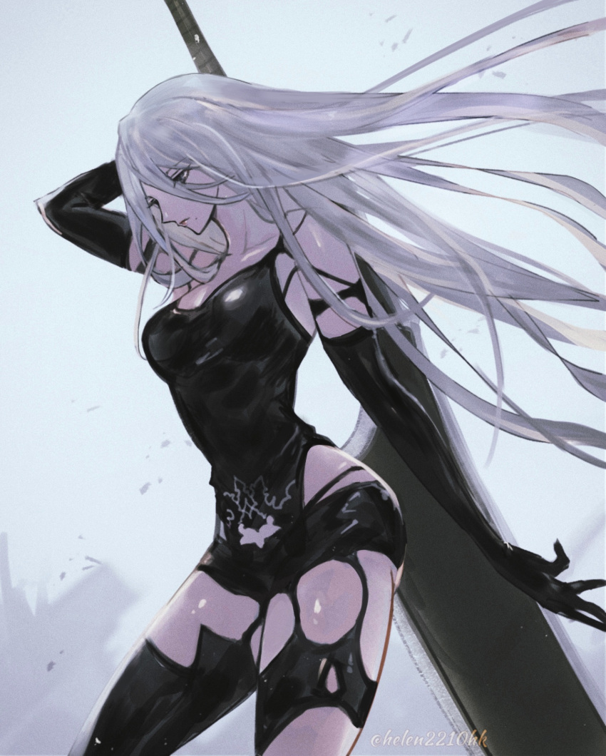 1girl, a2_(nier:automata), android, blue_eyes, breasts, hair_between_eyes, helen_(helen2210hk), highres