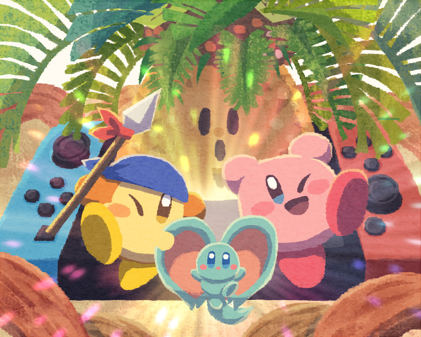 bandana, bandana_waddle_dee, blue_bandana, blue_eyes, blush_stickers, elfilin, holding, holding_polearm