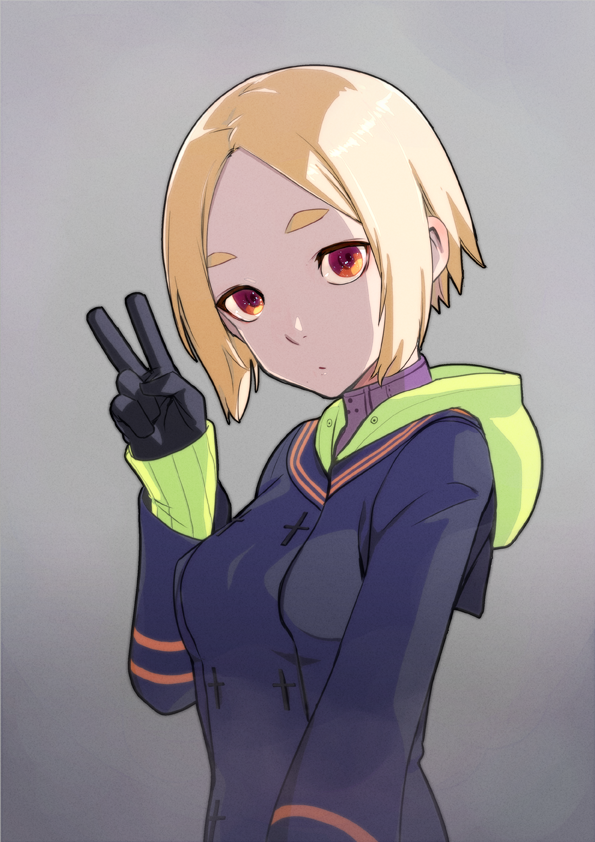 1girl, black_coat, black_gloves, black_sailor_collar, blonde_hair, breasts, buttons, closed_mouth