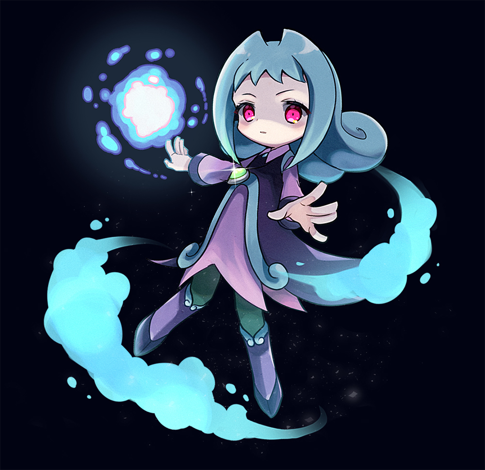 1girl, black_background, blue_hair, clouds, dress, eyelashes, full_body, glint