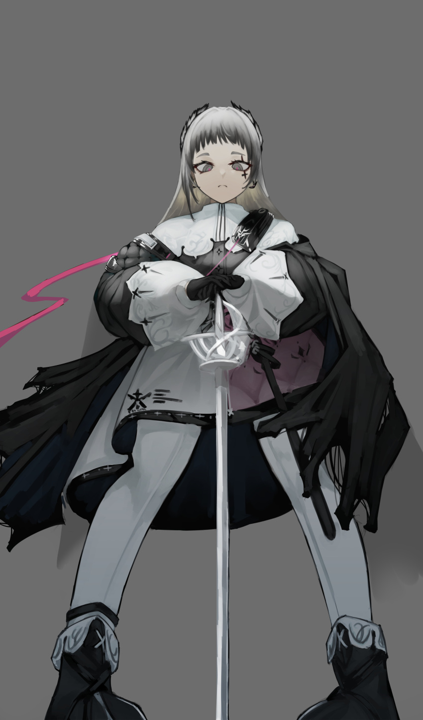 1girl, absurdres, arknights, black_dress, black_footwear, black_gloves, boots, dress